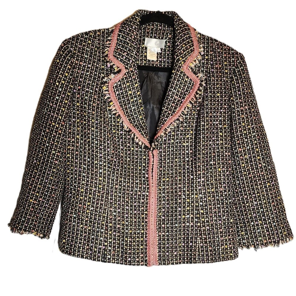 SPIEGEL Tweed Fringe Womens Jacket Sz 12 Multicolor Rainbow Blazer Pre Owned